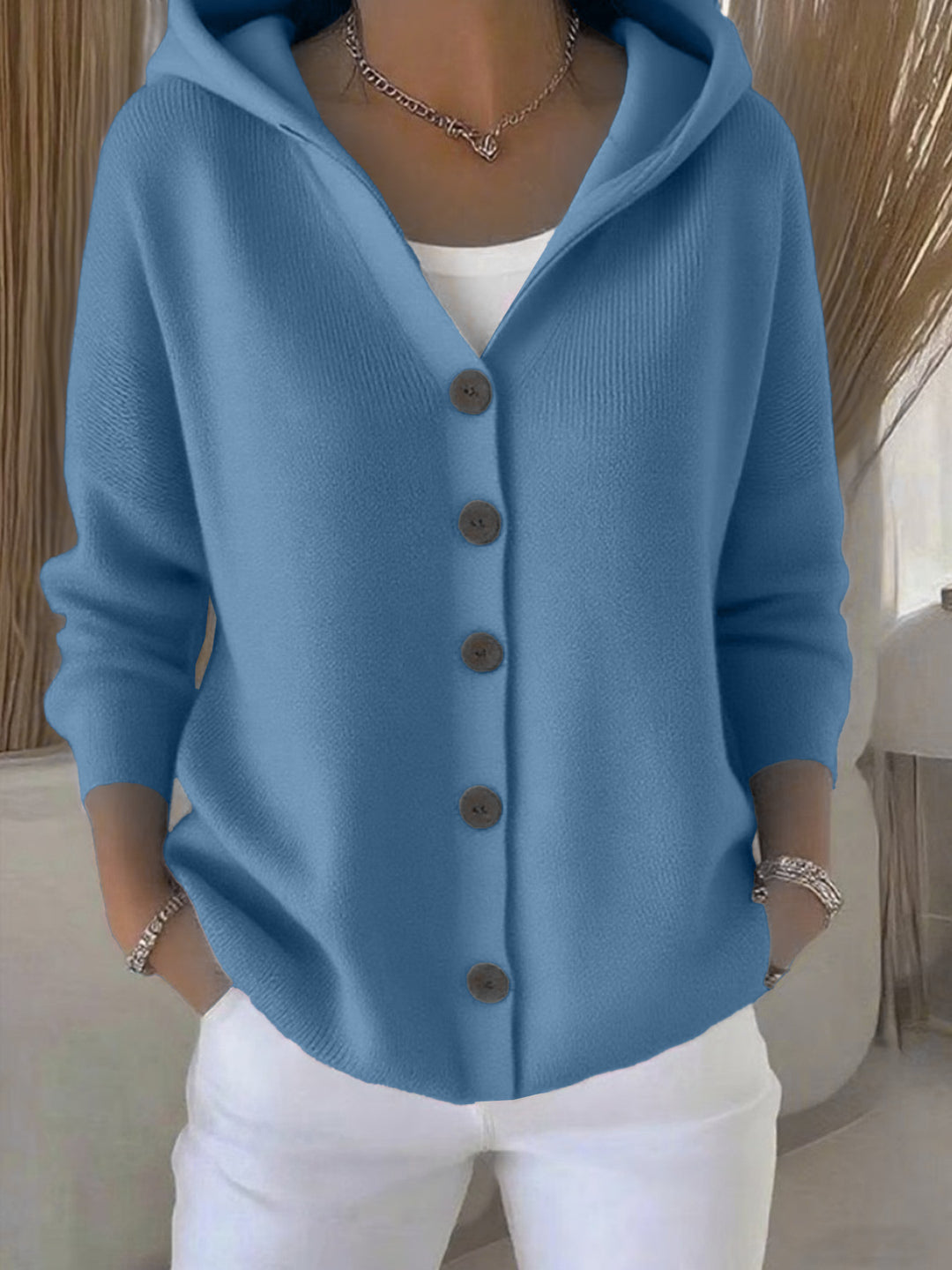 Damen nan Kapuzen-Cardigan mit Knopfleiste und lässiger Oversize-Passform EB