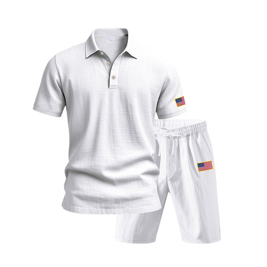 Herren Polo- und Shorts-Set mit gesticktem Länderflaggen-Motiv EB