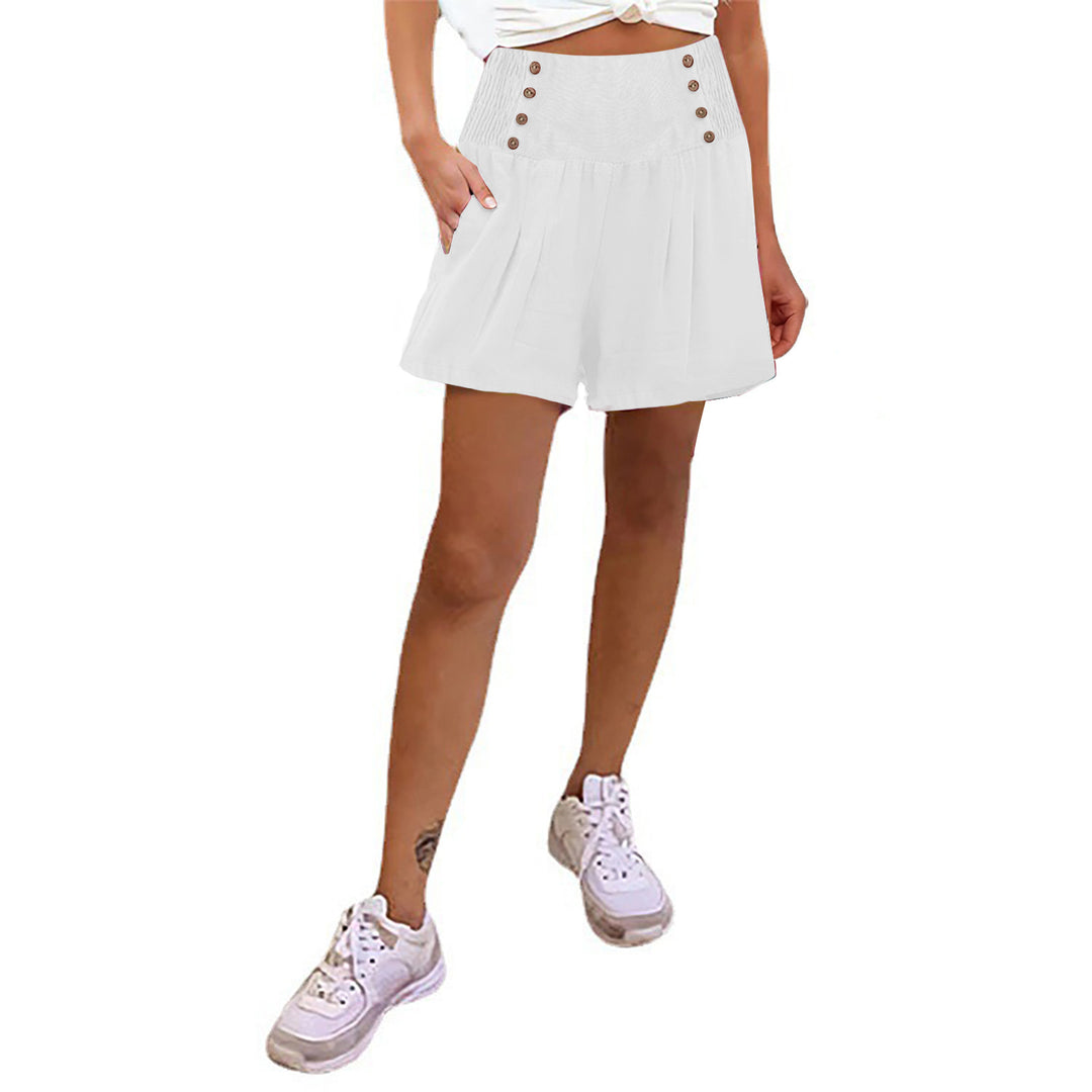 Damen elegante Shorts mit hohem Bund und Knopfdetail EB