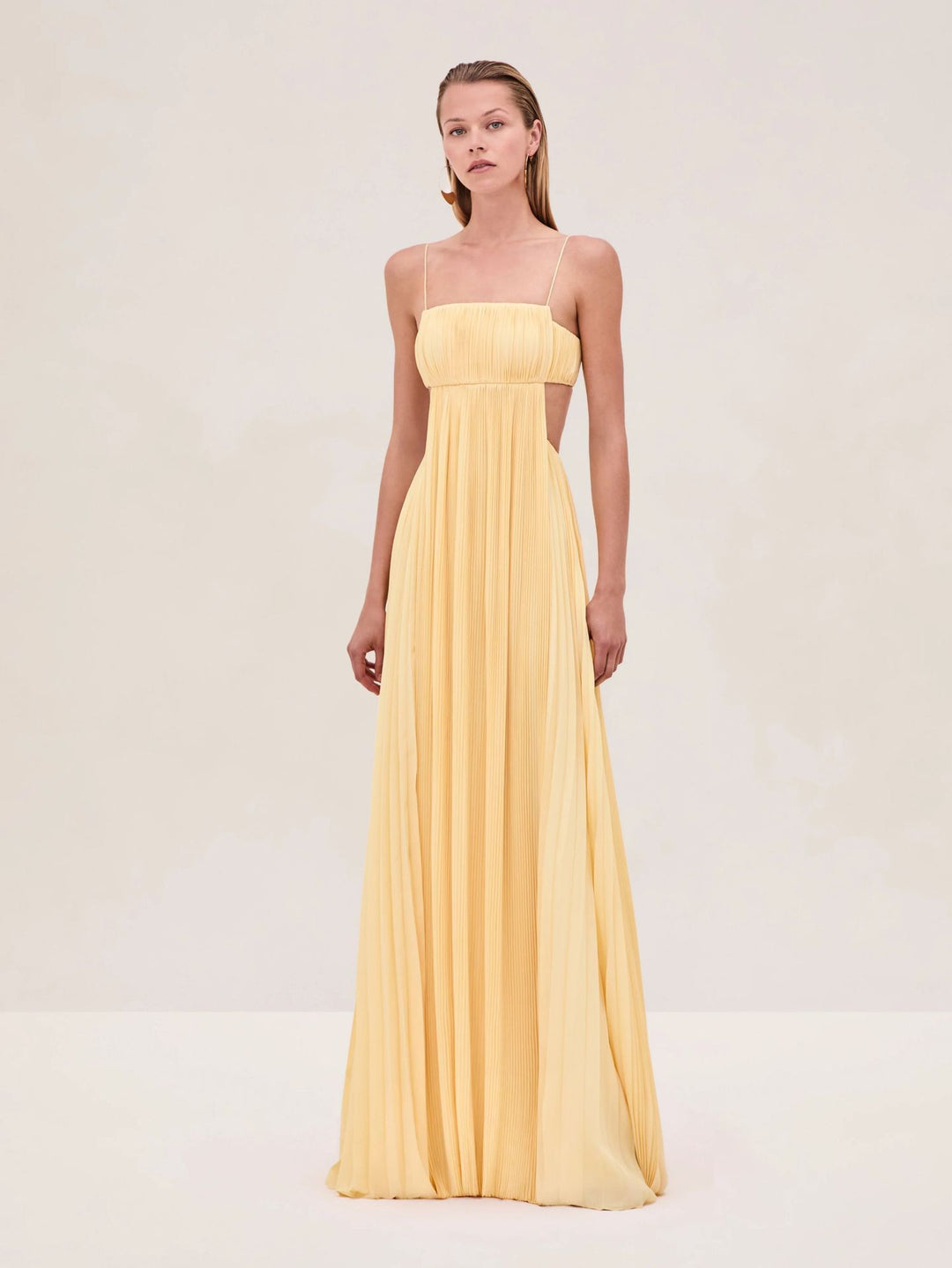 Damen Maxi-Kleid mit eleganter Plisseedetails und schmalen Spaghettiträgern EB