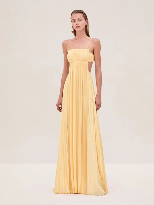 Damen Maxi-Kleid mit eleganter Plisseedetails und schmalen Spaghettiträgern EB