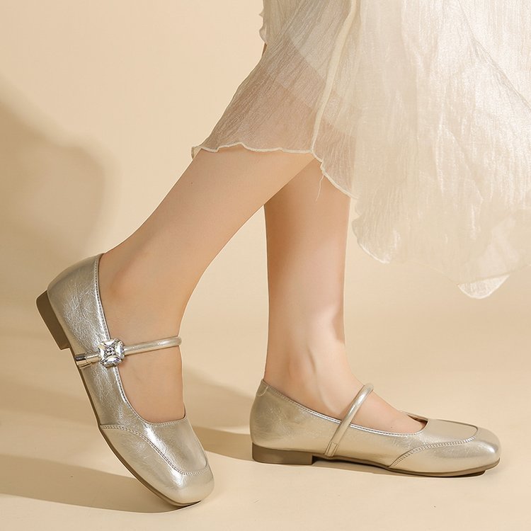 Damen elegante Flachschuhe mit funkelndem Riemchen und glänzendem Obermaterial EB