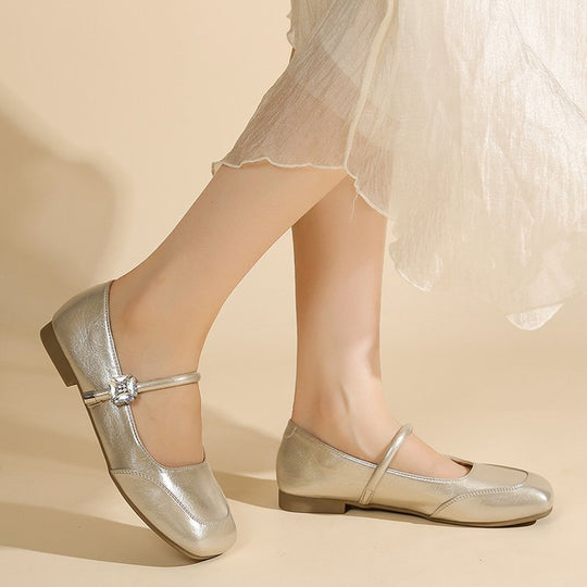 Damen elegante Flachschuhe mit funkelndem Riemchen und glänzendem Obermaterial EB