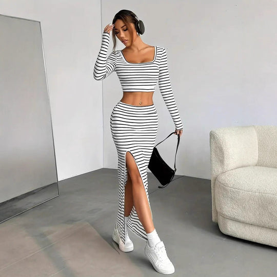 Damen Maxikleid im modernen Streifenlook EB