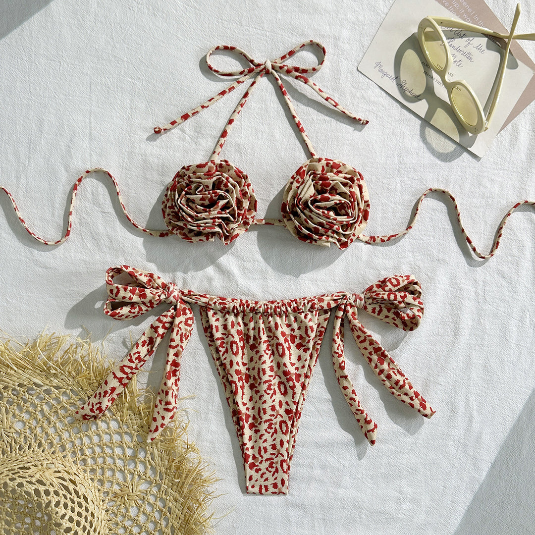 Damen Bikini-Set mit floralem Design und seitlichen Bindebändern EB