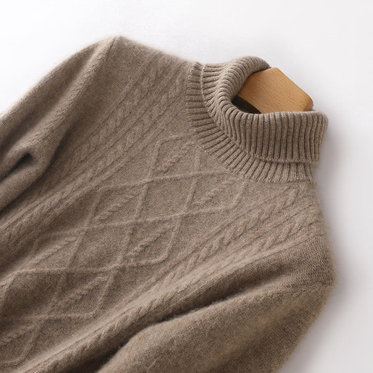 Damen Strickpullover mit hoch geschlossenem Kragen und Zopfmuster EB