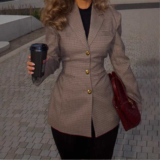 Damen Modischer Blazer im Karomuster mit taillierter Passform EB