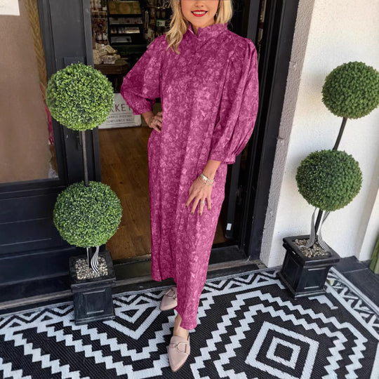 Damen Elegantes Maxikleid mit Stehkragen und weiten Ärmeln EB