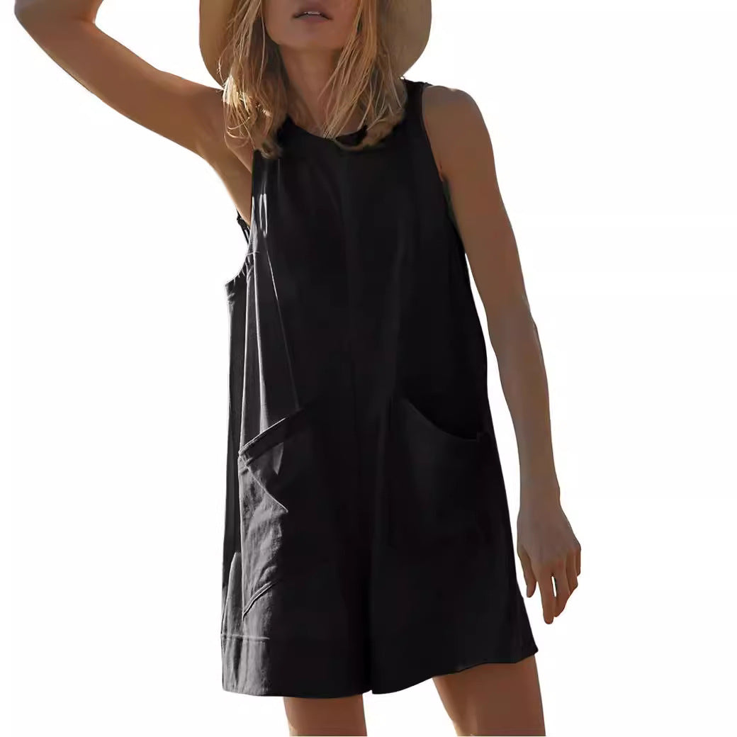 Damen Lässiger Jumpsuit mit praktischen Taschen und weit geschnittenem Design EB