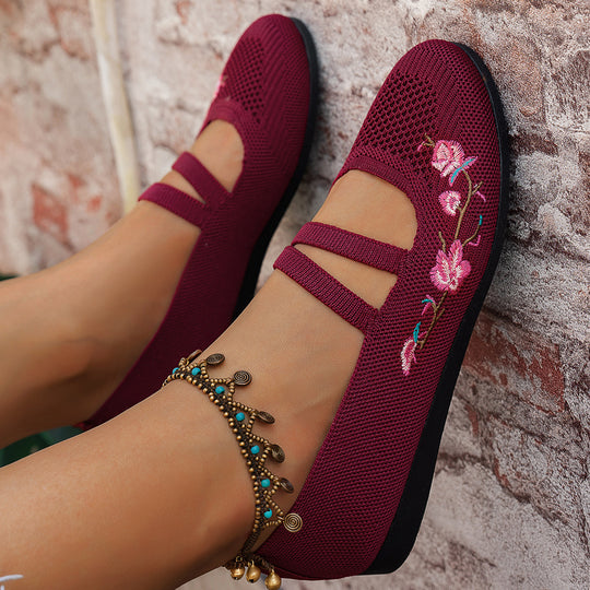 Damen Ballerinas mit floralem Stickdesign EB