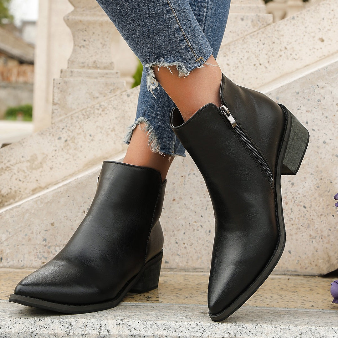 Damen elegante Ankle-Boots mit spitzem Fersenbereich und seitlichem Reißverschluss EB