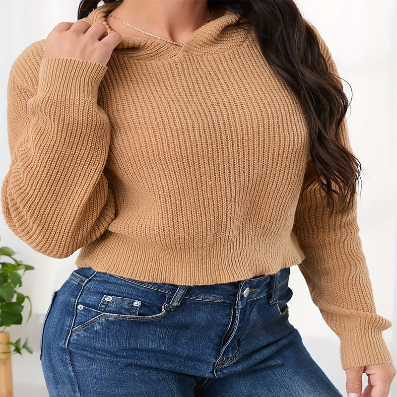 Damen lässiger Kapuzenpullover mit strukturiertem Strickmuster EB