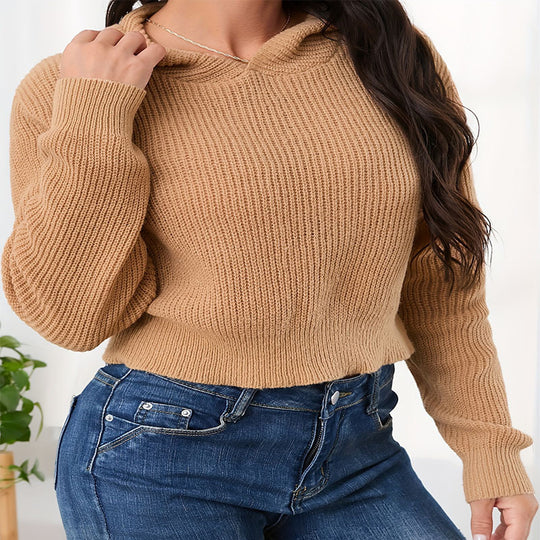 Damen lässiger Kapuzenpullover mit strukturiertem Strickmuster EB