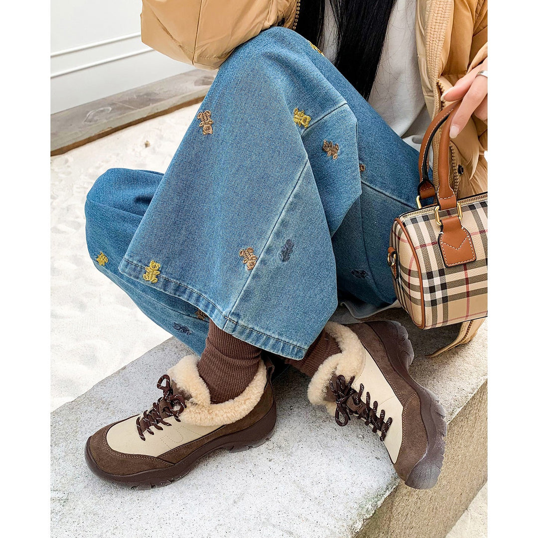 Damen modische Winterboots mit flauschigem Innenfutter und flexiblem Schnürsystem EB