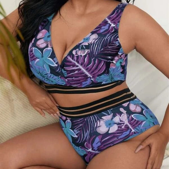 Damen Bunt gemusterter Bikini mit breitem Unterbrustband EB