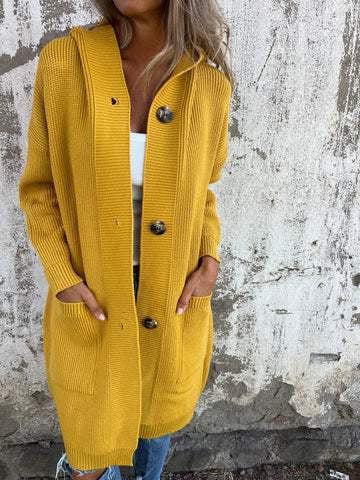 Damen kuschelige Strickjacke mit Kapuze und großen Taschen EB