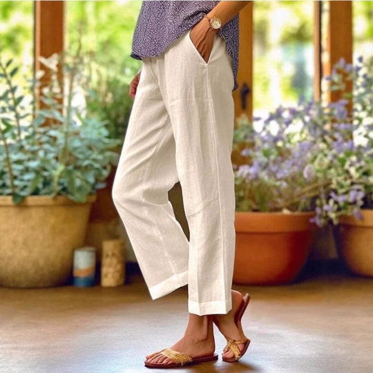 Damen Leinenhose mit weitem Schnitt und praktischen Taschen EB