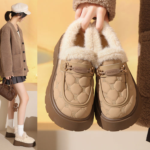 Damen Gemütliche Slipper mit warmem Futter und modischem Plateau-Heel EB