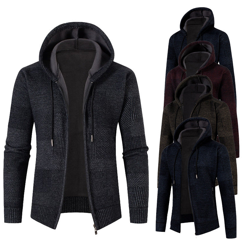 Herren lässiger Strickjacke mit modernem Strukturdesign und Kapuze EB