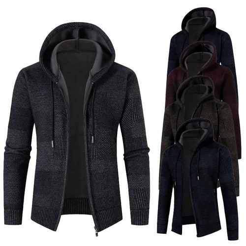 Herren lässiger Strickjacke mit modernem Strukturdesign und Kapuze EB