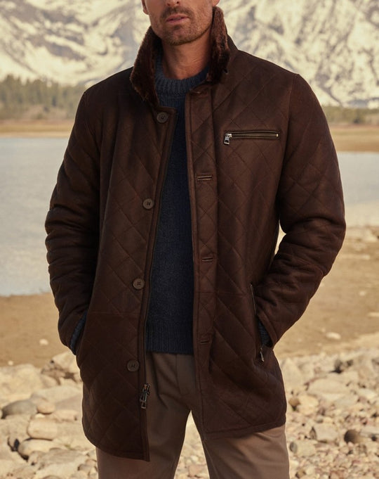 Herren Steppjacke mit luxuriösem Kunstfellkragen EB