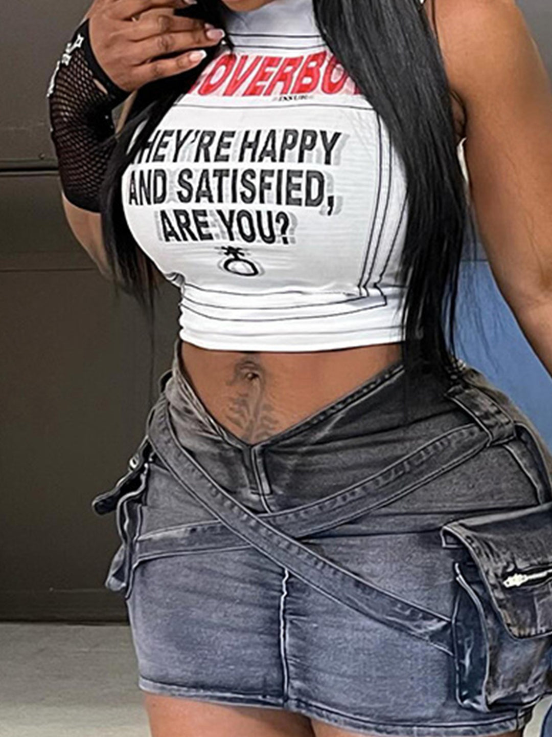 Damen Crop-Top mit kreativem Schriftzug und lässigem Schnitt EB