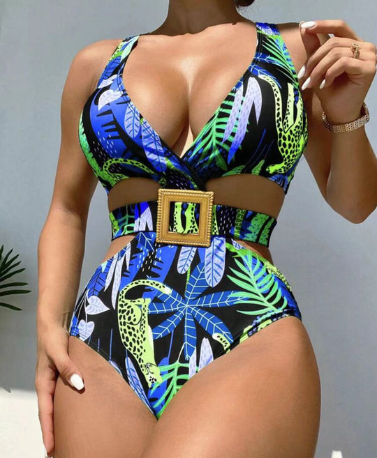 Damen Einteiliger Badeanzug mit modischem Cut-Out und eleganter Schnalle EB