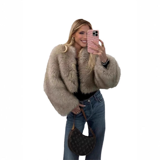 Damen Plüschige Kurzjacke mit tiefem V-Ausschnitt EB