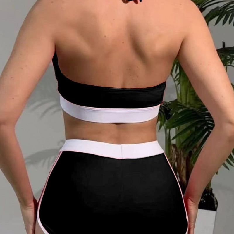 Damen Sport-Bikini-Set mit hoch geschnittenen Shorts und verstellbarem Oberteil EB