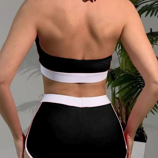 Damen Sport-Bikini-Set mit hoch geschnittenen Shorts und verstellbarem Oberteil EB