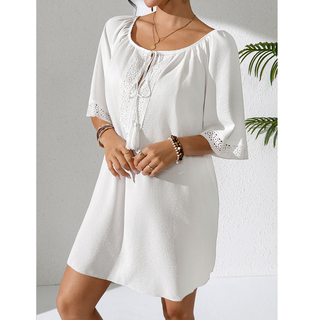 Damen luftiges Strandkleid mit verzierten Ärmeln EB