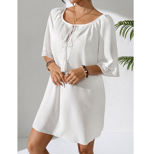 Damen luftiges Strandkleid mit verzierten Ärmeln EB