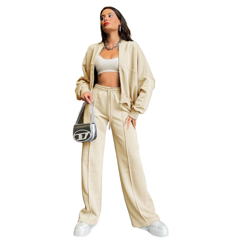 Damen lässiges Freizeit-Set aus weichem Sweatstoff mit hohem Kragen und weitem Schnitt EB