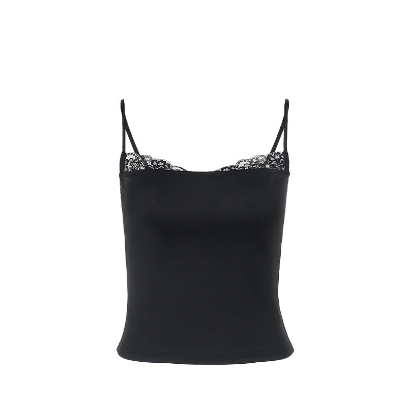 Damen elegantes Spaghetti-Top mit feinem Spitzenbesatz EB