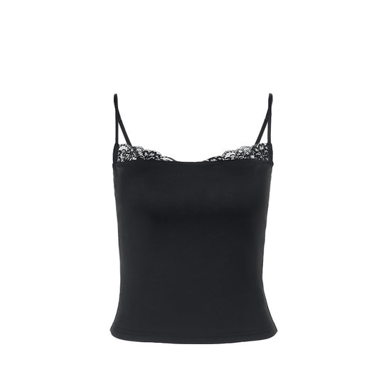 Damen elegantes Spaghetti-Top mit feinem Spitzenbesatz EB