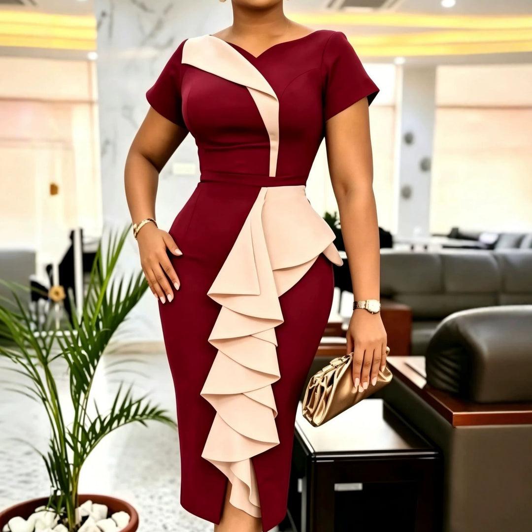 Damen Elegantes Cocktailkleid mit asymmetrischem Rüschenakzent EB