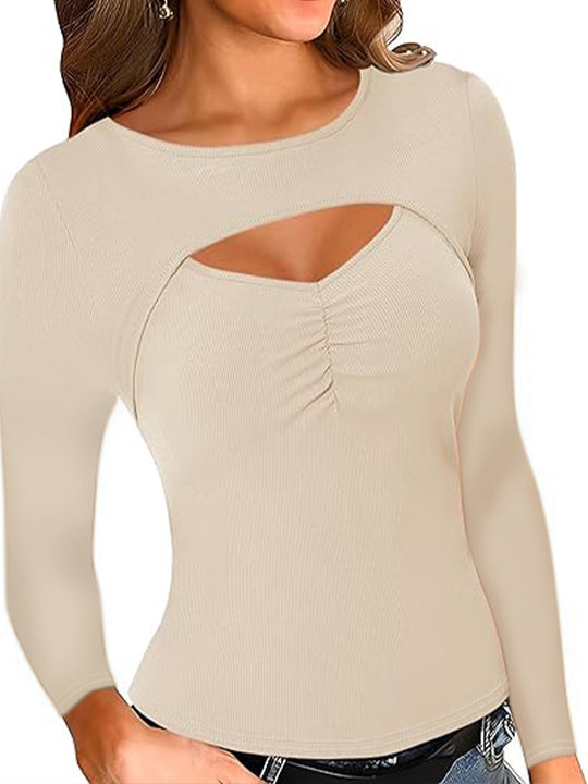 Damen Figurbetontes Longsleeve-Shirt mit Cut-Out und Raffung EB