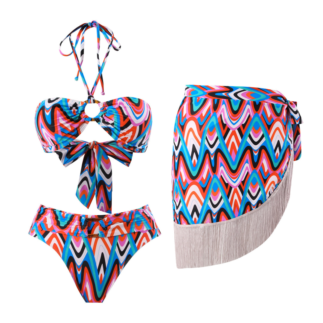 Damen Bikini-Set mit trendigem Wickelrock und faszinierendem Muster EB
