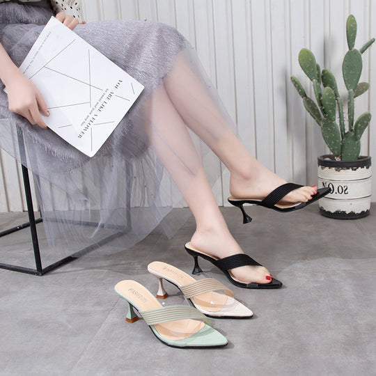 Damen Modische Pantoletten mit transparentem Design und elegantem Absatz EB