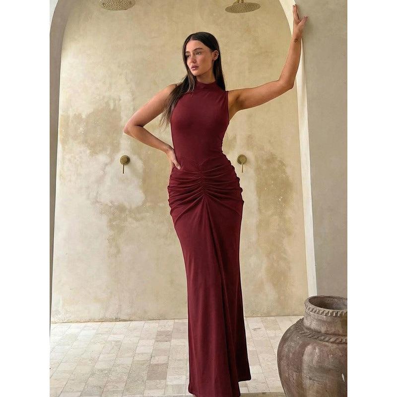 Damen Elegantes Maxikleid mit figurschmeichelndem Schnitt und hochgeschlossenem Design EB