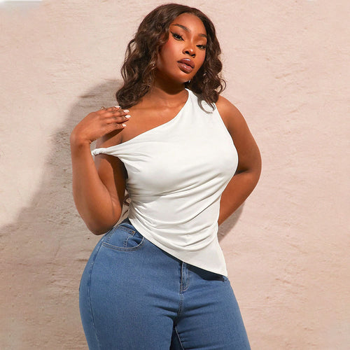 Damen asymmetrisches Oberteil mit schulterfreiem Design und Raffung EB
