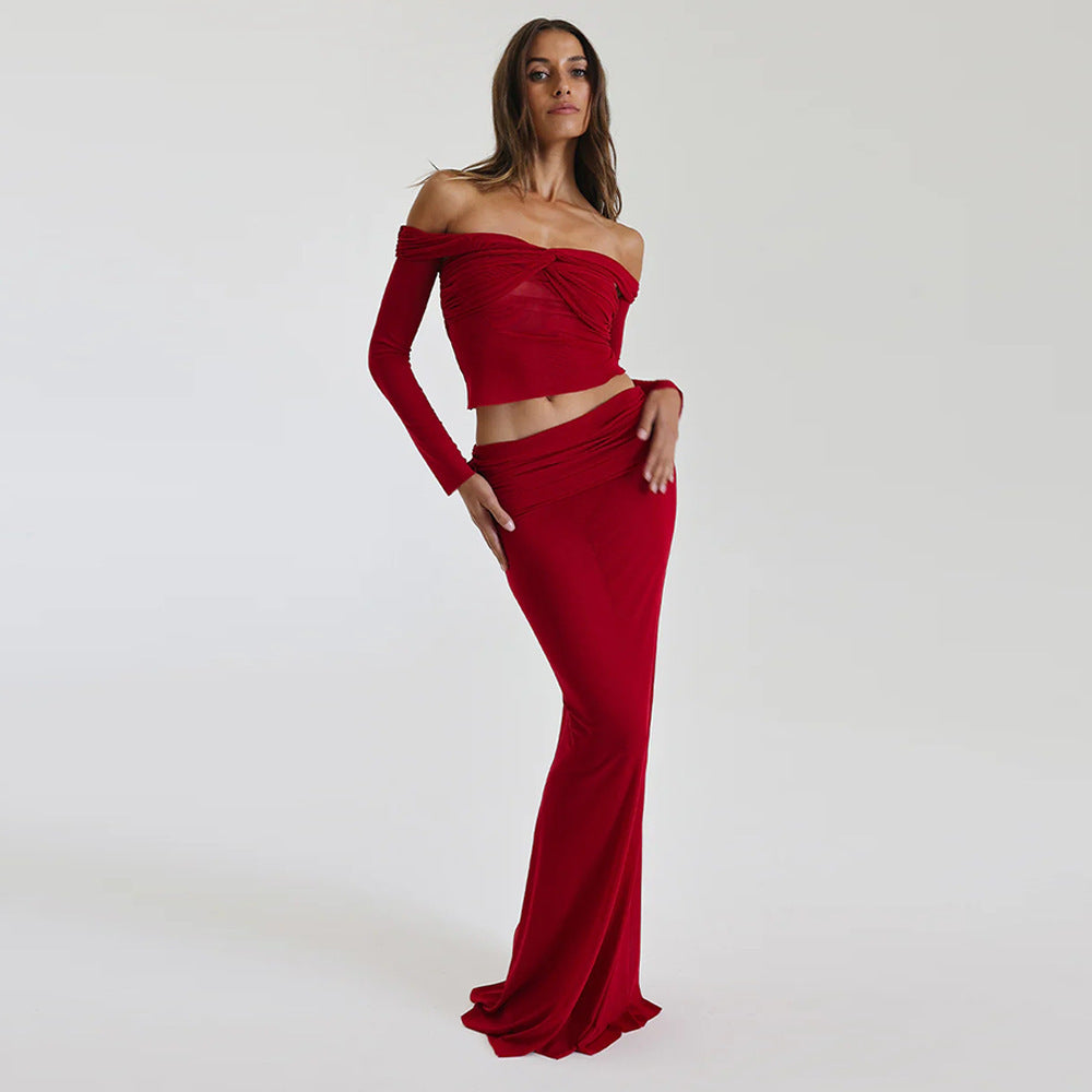 Damen Raffiniertes zweiteiliges Abendkleid im Off-Shoulder-Stil EB