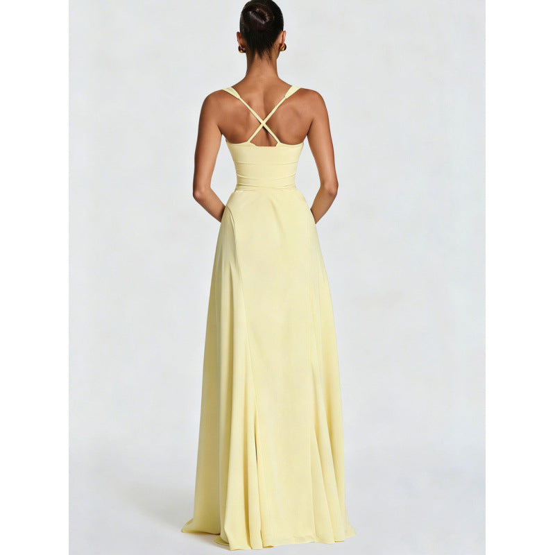 Damen Elegantes Maxikleid mit fein gerafftem Oberteil und Spaghettiträgern EB