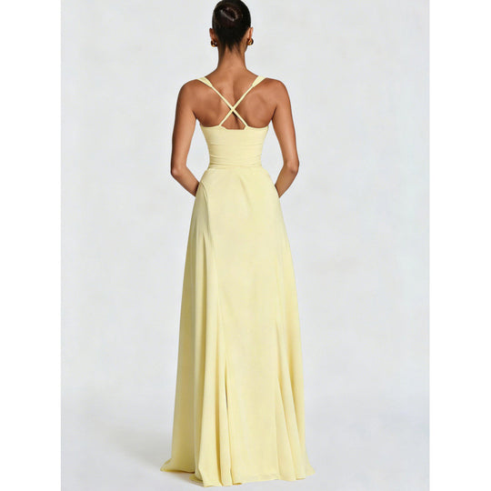 Damen Elegantes Maxikleid mit fein gerafftem Oberteil und Spaghettiträgern EB
