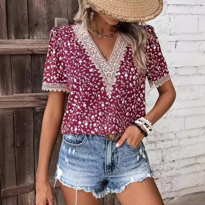 Damen Floral Bestickte Freizeitbluse EB