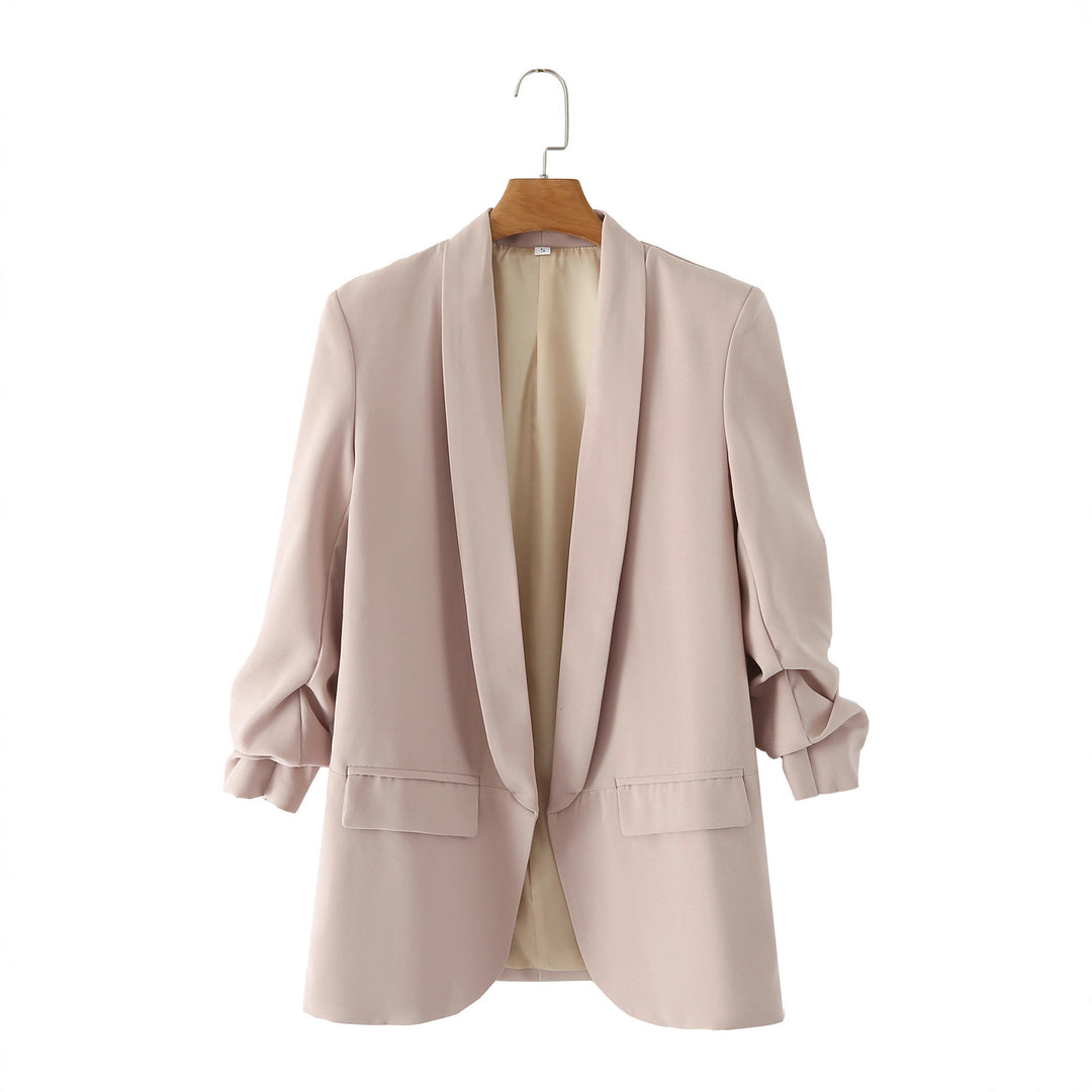 Damen eleganter Blazer mit gekrempelten Ärmeln und praktischen Taschen EB