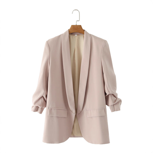 Damen eleganter Blazer mit gekrempelten Ärmeln und praktischen Taschen EB