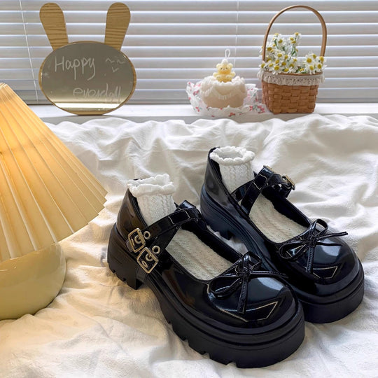 Damen Modische Plateau-Schuhe mit Riemen und verspieltem Schleifen-Detail EB