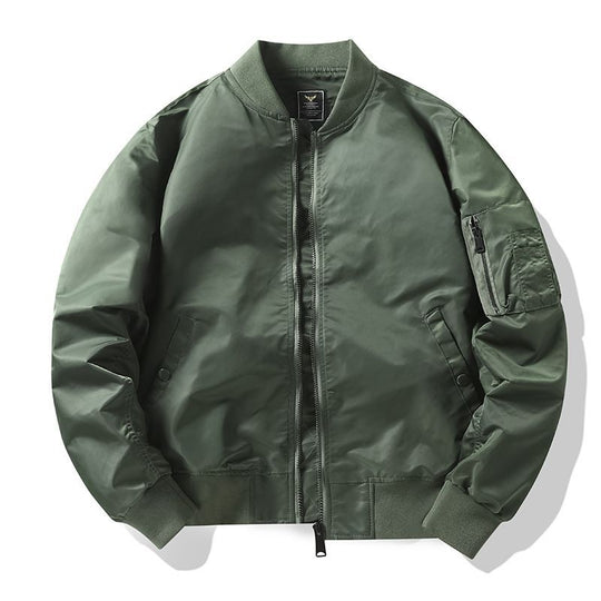 Men's  matte nylon flight bomber jacket with sleeve utility pocket and ribbed trims EB