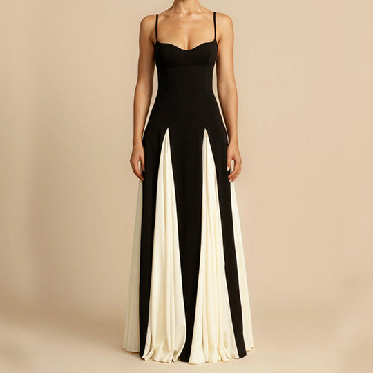 Damen Elegantes Maxikleid mit kontrastrierenden Stoffbahnen und schmalen Trägern EB